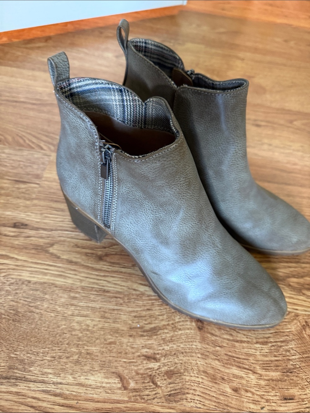 Life Stride Taupe Faux-Leather Ankle Booties with Side Zip